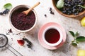 Aronia berry tea in a cup