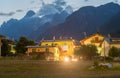 Aronzo at night, Italy. Town center in the heart of Dolomites Royalty Free Stock Photo