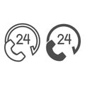 Around the clock line and glyph icon. Customer support center, phone and number symbol, outline style pictogram on white Royalty Free Stock Photo