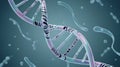 Around the DNA, there are abstract elements and floating spheres, suggesting a microscopic cellular environment. Royalty Free Stock Photo