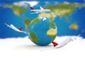 Around the world. airplanes earth 3d-illustration. elements of t