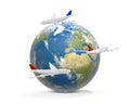 Around the world. airplanes earth 3d-illustration. elements of t