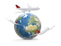 Around the world. airplanes earth 3d-illustration. elements of t