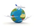 Around the world. airplanes earth 3d-illustration. elements of t
