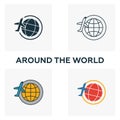 Around The World icon set. Four elements in diferent styles from airport icons collection. Creative around the world icons filled Royalty Free Stock Photo