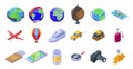 Around the world icons set isometric vector. World globe Royalty Free Stock Photo