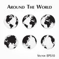 Around the world outline of world map with latitude and longitude Royalty Free Stock Photo