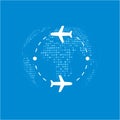 Around world on plane vector illustration. Airplane travel symbol. Circle trip icon. Royalty Free Stock Photo