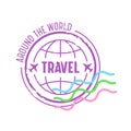 Around the World Travel Emblem for Traveling Agency. Icon with Earth Globe and Airplanes Isolated on White Background