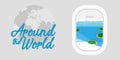 Around the World vector travel illustration background. Airplane global tour holiday vacation trip banner. Cruise adventure summer Royalty Free Stock Photo