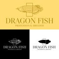 Elegant dragon fish line art logo template