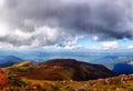 Arpathian mountains autumn landscape with blue sky and clouds, n Royalty Free Stock Photo