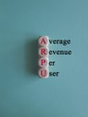 ARPU average revenue per user symbol. Concept red words ARPU average revenue per user on wooden cubes