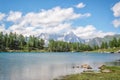 Arpy lake, Monte Bianco Mont Blanc in the background, Gran Paradiso National park, Aosta Valley in the Alps Italy Royalty Free Stock Photo