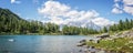 Arpy lake, Monte Bianco Mont Blanc in the background, Gran Paradiso National park, Aosta Valley in the Alps Italy Royalty Free Stock Photo