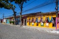 ARRAIAL AJUDA - PORTO SEGURO, BAHIA, BRAZIL JULY 13 2023: Historic center of Arraial d\'Ajuda and its shops with handicrafts