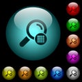 Arrange search results icons in color illuminated glass buttons