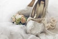 Arranged bridal shoes and accessories Royalty Free Stock Photo