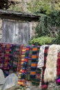 Arranged carpets and loose woven fabrics in various colors according to the old Bulgarian technology.