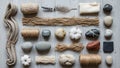 Arranged collection of natural and textile materials on a light Royalty Free Stock Photo