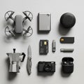 Arranged collection of various electronic gadgets and tools on a Royalty Free Stock Photo