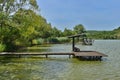 Arranged fishing places at the lake from Hanul Pescarilor restaurant in Oradea. Royalty Free Stock Photo