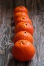 Arranged in a row of mandarin, orange citrus fruit, juicy fruit full of vitamins, tangerine cut in half