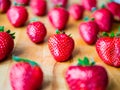 Arranged strawberries on a wooden board Royalty Free Stock Photo