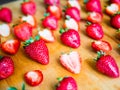 Arranged strawberries on a wooden board Royalty Free Stock Photo