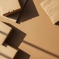 Arranged on a surface, several closed brown cardboard boxes and paper envelopes c Royalty Free Stock Photo