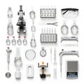 Arranged on a white background includes a microscope, safety Royalty Free Stock Photo