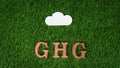 Arranged wooden alphabet text in GHG with greenhouse gases icon. Gyre Royalty Free Stock Photo