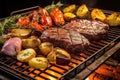 arrangement of asado meats on a traditional argentinian parrilla