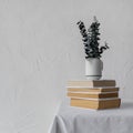 arrangement with books stack plant. High quality photo