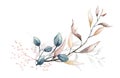 Arrangement with branches, leaves, pink gold dust graphic elements. Vector traced illustration