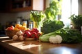 arrangement of budget produce on a kitchen counter, lit by natural sunlight Royalty Free Stock Photo