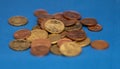 Arrangement of coins in a stack on a flat surface