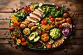 An arrangement of colorful and nutritious dishes, showcasing a variety of fresh vegetables, lean proteins,