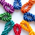 Arrangement of colorful twisted cords on a white surface top view Royalty Free Stock Photo