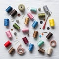 The arrangement creates a vibrant display of sewing essentials Royalty Free Stock Photo