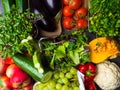 Arrangement of different colorful tasty vegetables fruits background. Horizontal. Healthy Food Concept. Royalty Free Stock Photo