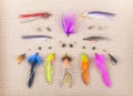 Arrangement of Fishing Flies of Various Sizes Royalty Free Stock Photo