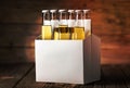 four empty bottles of beer with one bottle in the middle Royalty Free Stock Photo