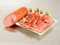 Arrangement with fresh Dry Crakow Sausage