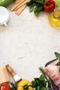 Flat lay with fresh organic ingredients for Italian cuisine. Copy past Royalty Free Stock Photo