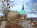 Arrangement of historical sites in the city of Magdeburg : St. Peter Church, Magdalene Chapel and rose garden