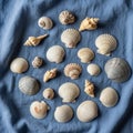 The arrangement includes gastropods and scallops showcasing natural patterns Royalty Free Stock Photo