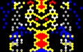 The arrangement of many hexagons goes through a calculation to form a kind of robot illustration
