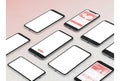 An arrangement of multiple smartphones showcasing app design mockups in a modern setting Royalty Free Stock Photo