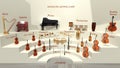 The arrangement of musical instruments of the symphony orchestra, 3D rendering